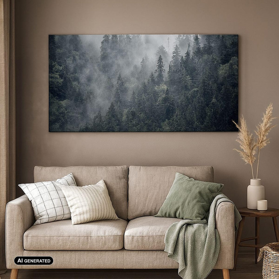 Panorama Bilder auf Leinwand 100x40cm Leinwandbild mit Rahmen Wald Baum Natur Gross Wanddeko Bild Sc