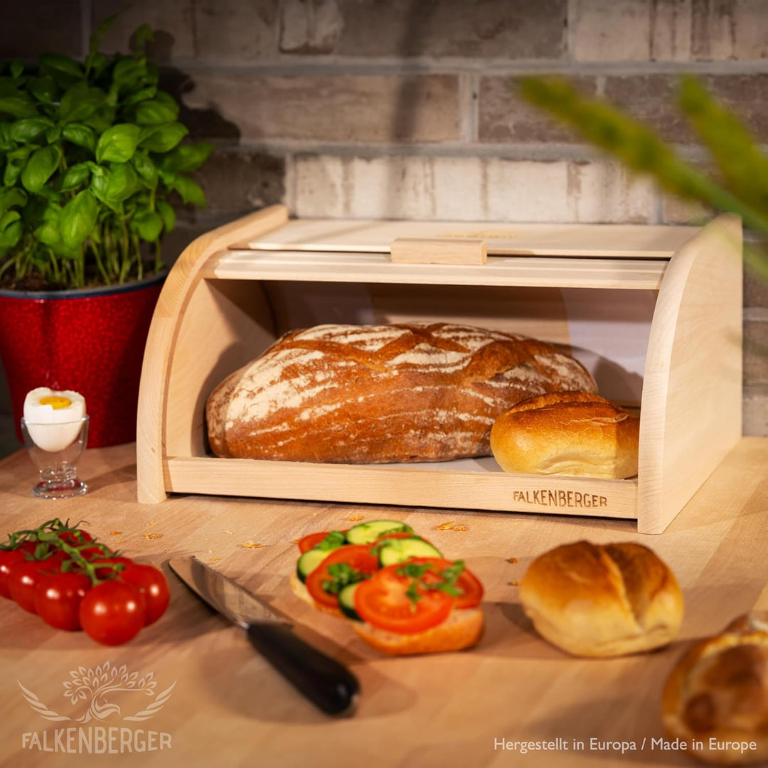 Brotkasten aus Buchenholz ca. 38x28x18cm XL Rollbrotkasten traditionell Brotbox mit Roll-Deckel Hand