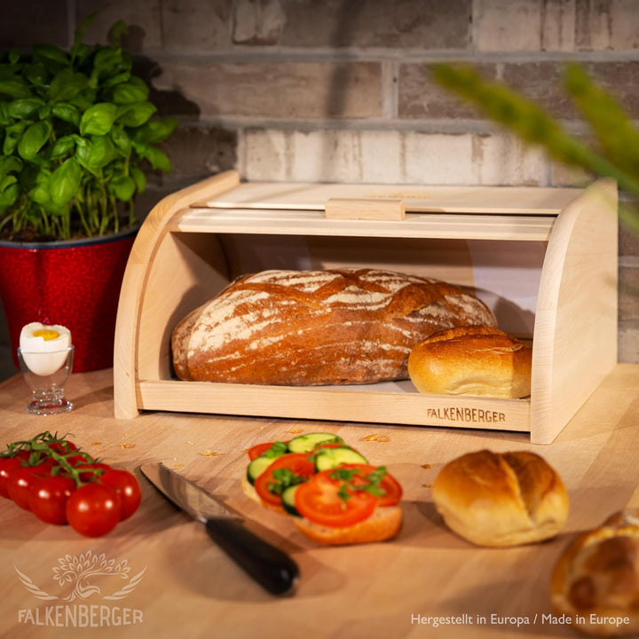 Brotkasten aus Buchenholz ca. 38x28x18cm XL Rollbrotkasten traditionell Brotbox mit Roll-Deckel Hand