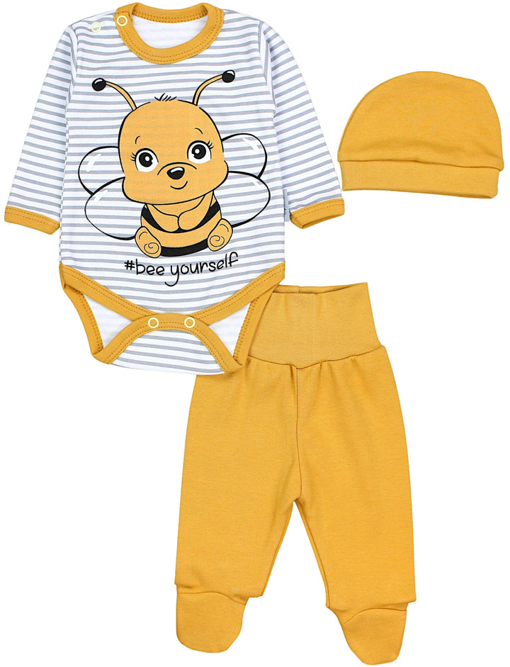 TupTam Baby Set mit Langarmbody, Hose &amp; Mütze – 3-teilig 68 Biene Gelb / Streifen Grau, 68 Biene Gel