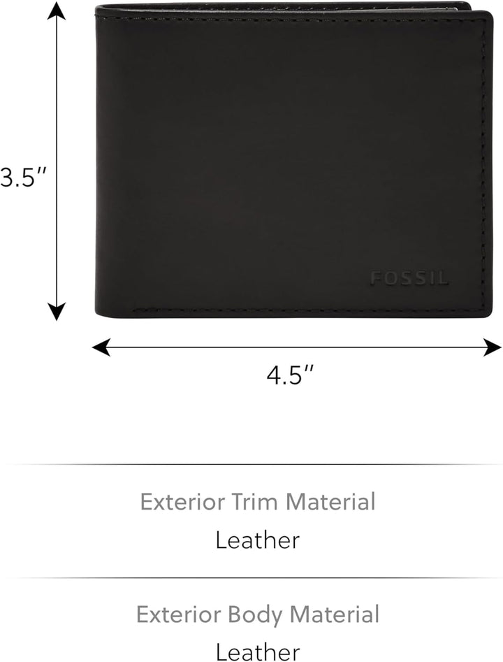 Fossil Herren Derrick Leder RFID-blockierende Bifold Passcase mit abnehmbarem Kartenetui Schwarz, Sc