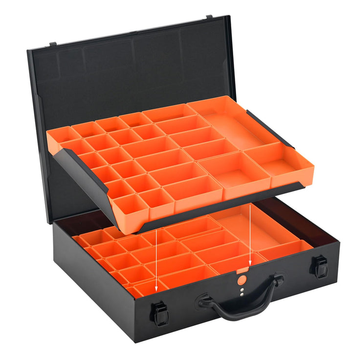 ALUBOX Sortimentsbox Kleinteilekoffer Stahlblech pulverbeschichtet - 2 Ebenen - 54 Einsatzkästen - 4
