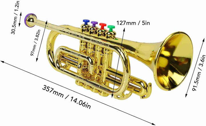 Ejoyous Goldene Trompete, Kindertrompete pädagogisches Musikinstrument mit 4 farbigen Tasten für rea