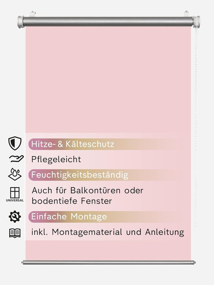 Rikmani Thermorollo ohne Bohren Lichtblick Klemmfix Hitzeschutz Verdunkelungsrollo Wandmontage Sicht