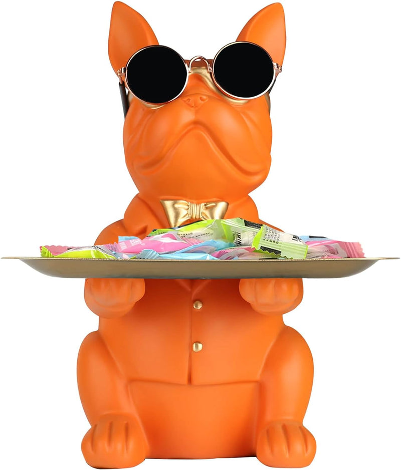 Orange Bulldoggen-Tablett-Statue – Modernes Sparschwein-Tablett zur Aufbewahrung von Schlüsseln, Süs