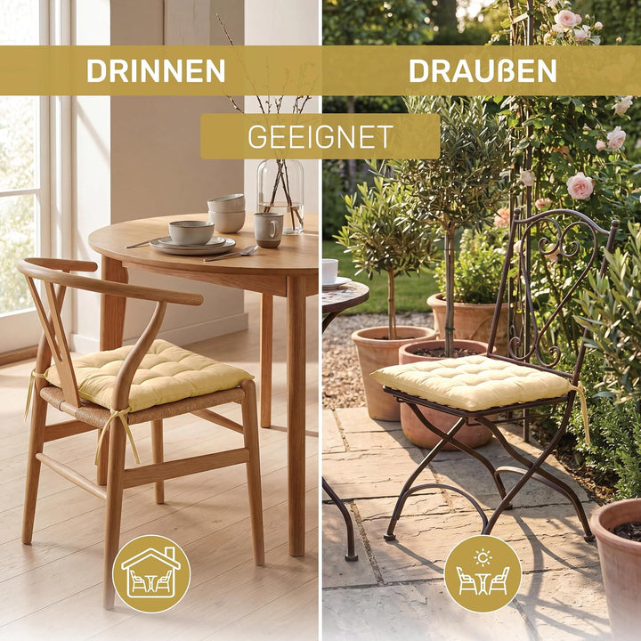 Lavea® Sitzkissen &amp; Stuhlkissen 40x40 cm – 4er Set – mit Stoffbändern – Buiten &amp; Binnen – waschbar &amp;