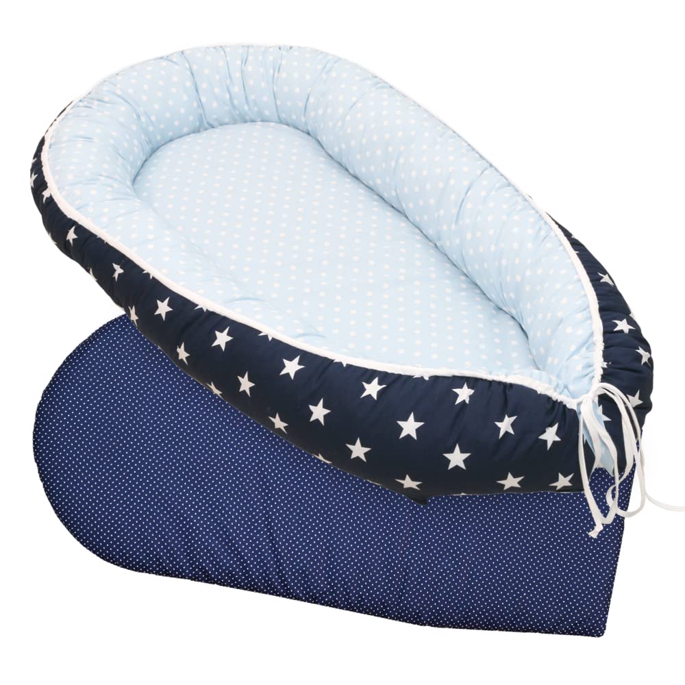 ULLENBOOM ® Babynest Set mit Einlage, Kuschelnest (55x95 cm) Blau Hellblau (Made in EU) - Baby Nestc