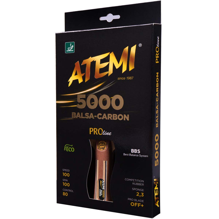 Atemi 5000 Tischtennisschläger | Carbon-Balsa-Holz | Profi-Schläger | Speed 100, Spin 100 &amp; Control