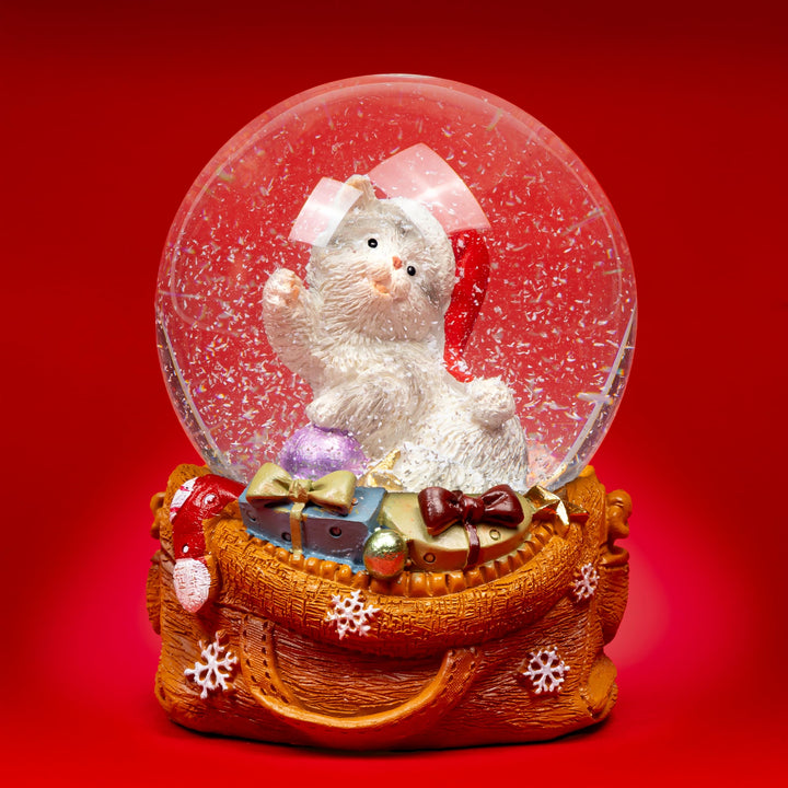 SIKORA SK33 Mittlere Glas Deko Schneekugel Katze mit Weihnachtsmütze Weihnachten Weihnachtsdeko 65mm