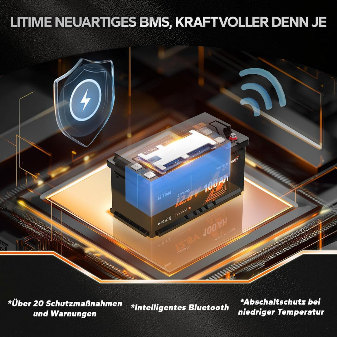 LiTime 12V 100Ah LiFePO4 Batterie Bluetooth H190, (2 Pack)Wohnmobil-Untersitz DIN H8 L5 Grösse Grupp