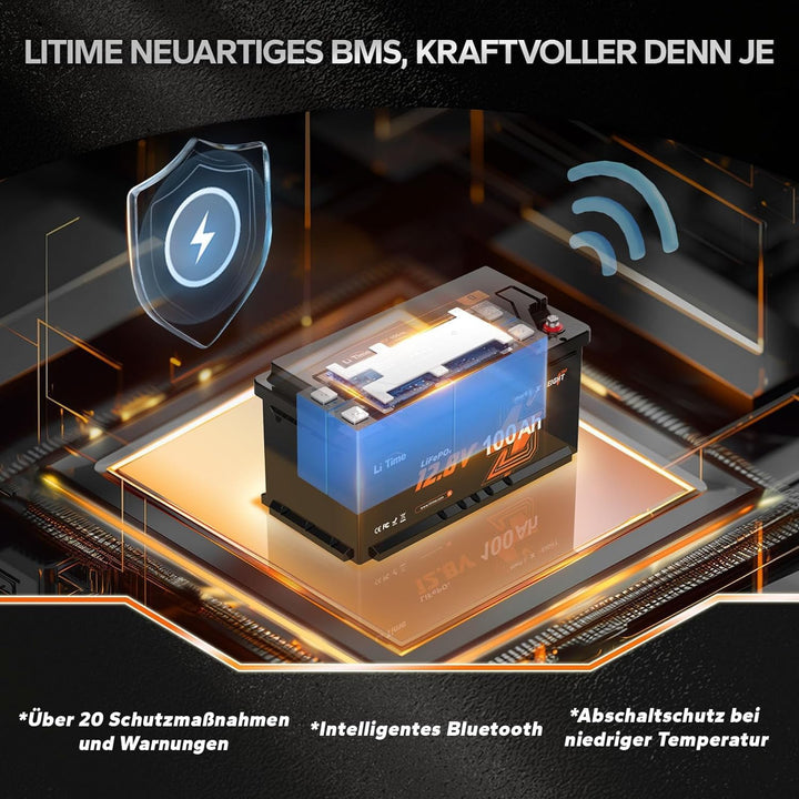 LiTime 12V 100Ah LiFePO4 Batterie Bluetooth H190, (2 Pack)Wohnmobil-Untersitz DIN H8 L5 Grösse Grupp