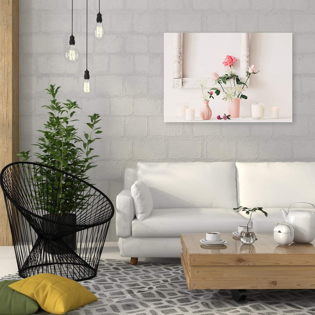 Feeby Leinwandbild XXL Blumen Wandbild Shabby Chic Rosa 120x80 cm M14325 120x80 cm, M14325 120x80 cm