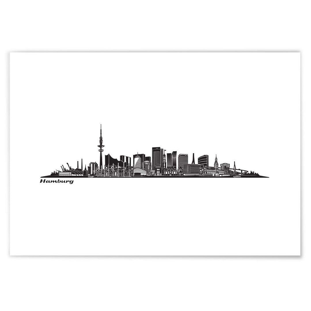 JUNIWORDS Poster mit/ohne Holzrahmen, Wähle ein Motiv, Skyline Hamburg, Wähle eine Grösse, 60 x 90 c