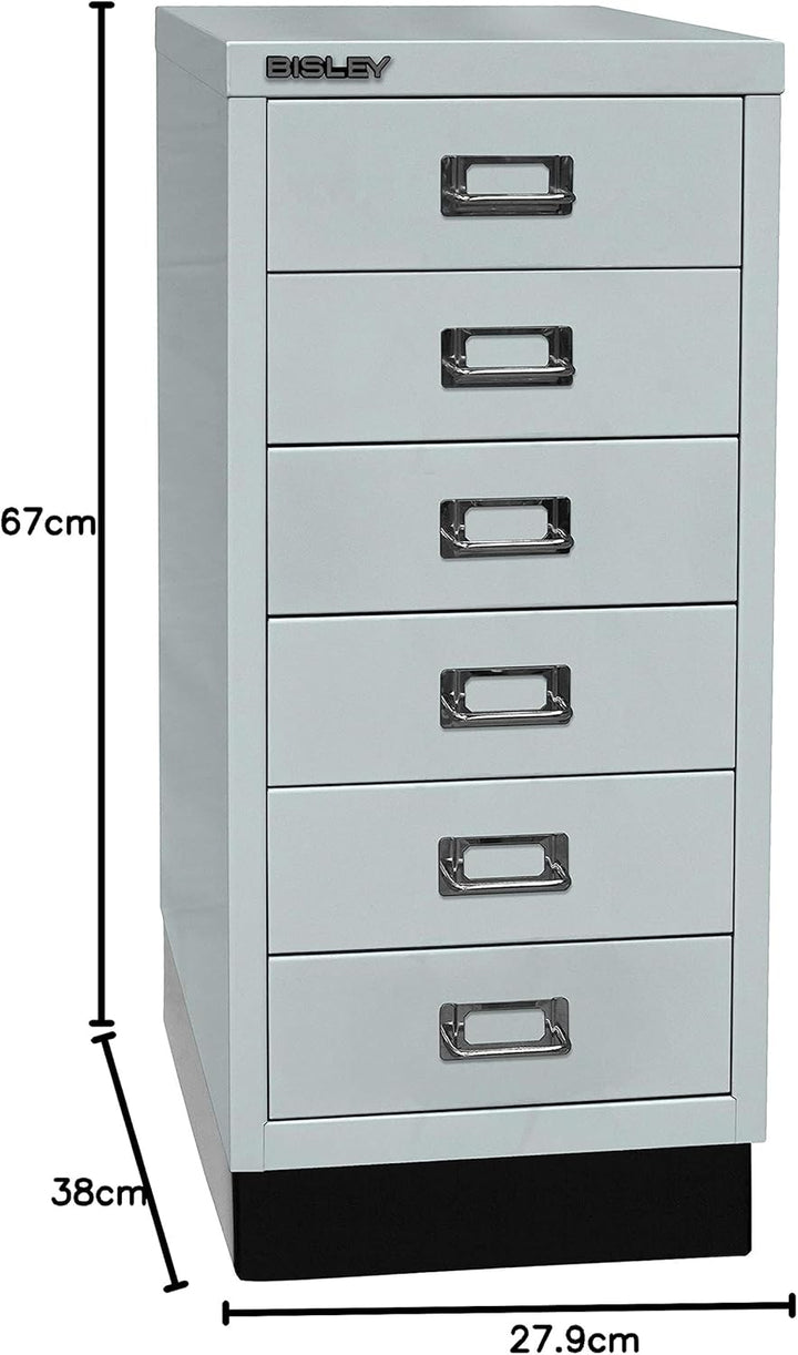 BISLEY MultiDrawer, 29er Serie mit Sockel, DIN A4, 6 Schubladen, Metall, 645 Lichtgrau, 38 x 27.9 x