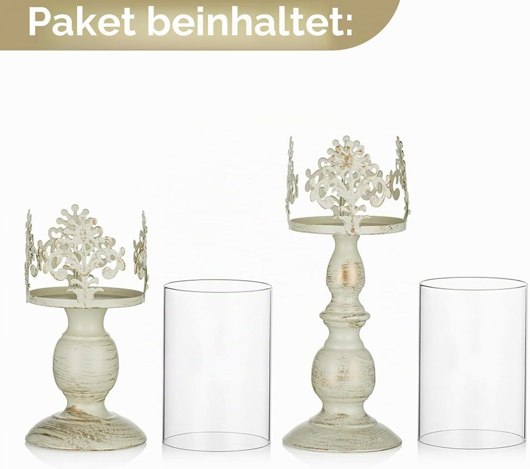 NUPTIO Kerzenständer Weiss Kerzenhalter Stumpenkerzen: 2 Stücke Gothic Deko Vintag Stumpenkerzenhalt
