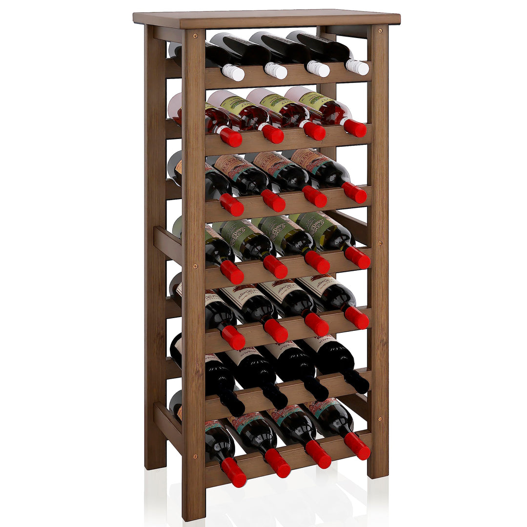 SMIBUY Weinregal aus Bambus, für 28 Flaschen, 7 Etagen, freistehend, für Küche, Speisekammer, Keller