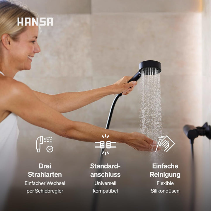 HANSA BASICJET Duschkopf mit 3 Strahlarten I Handbrause Dusche I Anti-Kalk Funktion I Brausekopf 95