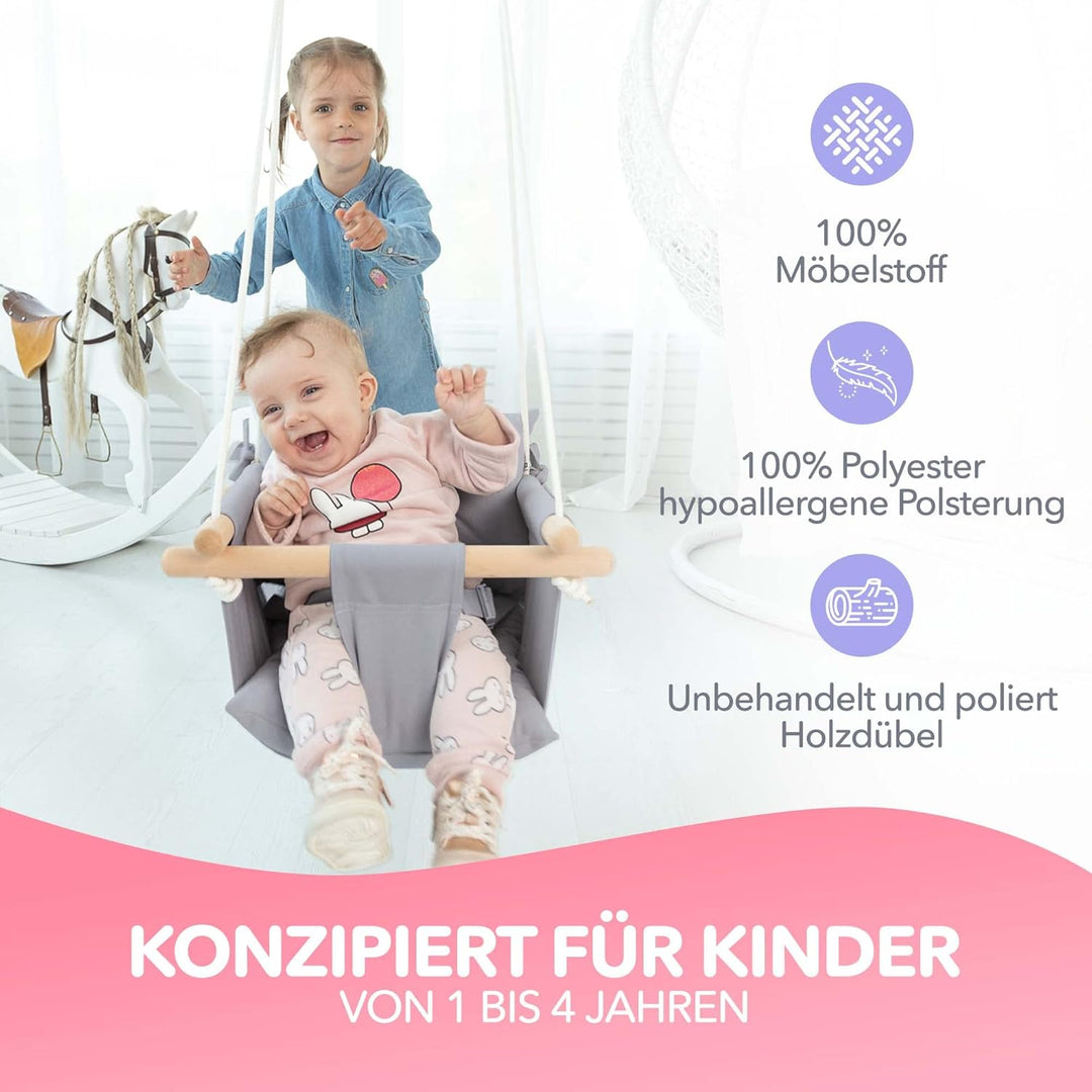 Cateam - Baby schaukel Holz Indoor, Outdoor, Garten. Babyschaukel mit Sicherheitsgurt. Innen Baby ha