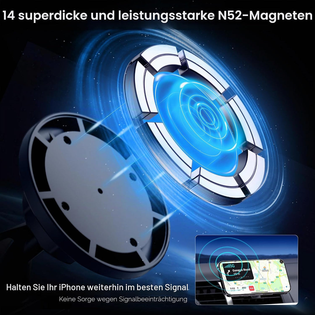 PROfezzion Handy Halterung Auto Magnet mit Saugnapf & Lüftungsclip Kompatibel mit MagSafe für Auto S