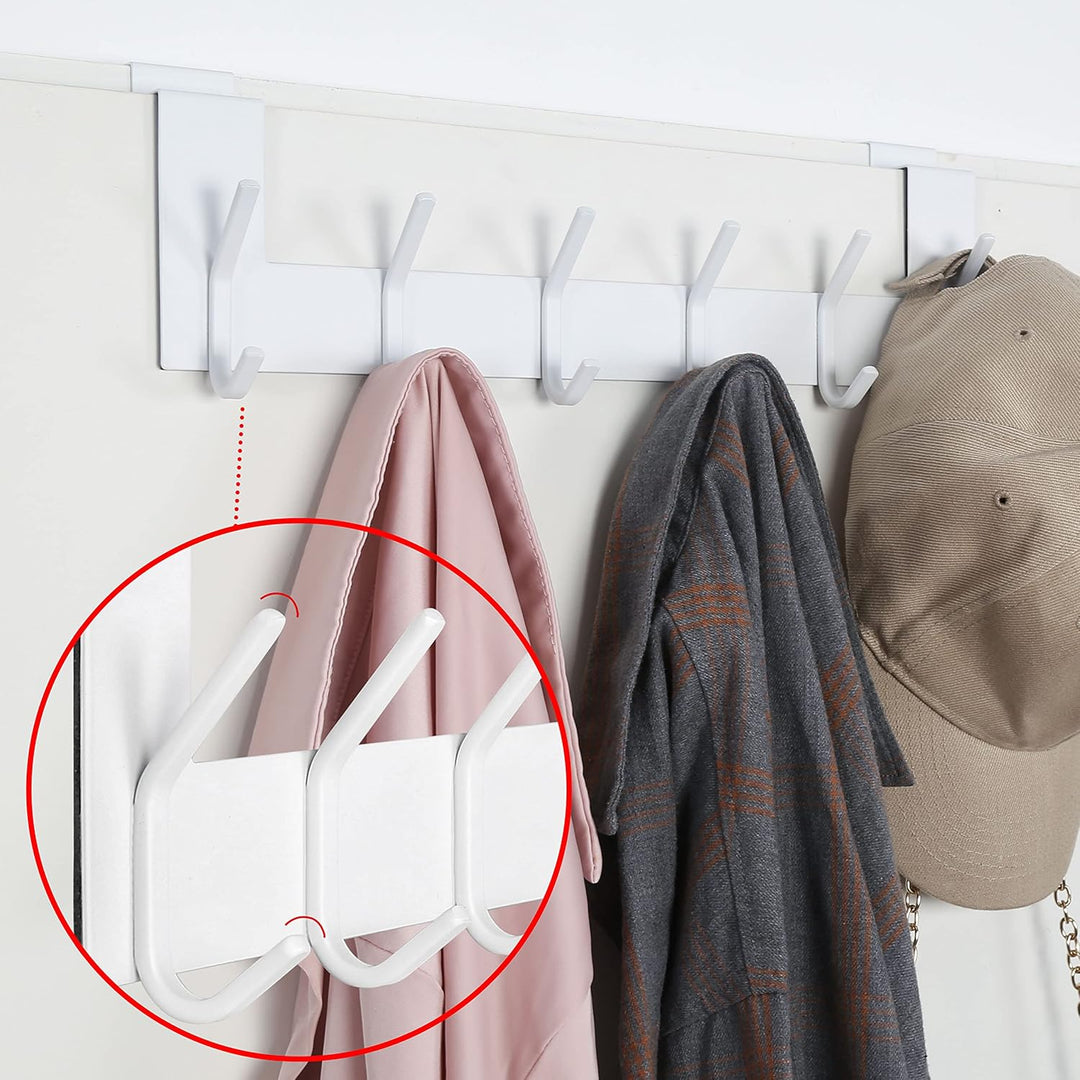 SKOLOO Türhaken Zum Einhängen mit 6 Haken, Metall Türgarderobe Türhaken Innenseite - 2 Stück Kleider