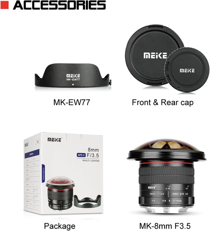 Meike 8mm f3.5 Ultra Weitwinkel Fisheye Objektiv für Canon EOS EF Mount DSLR Kameras EOS 70D 77D 80D
