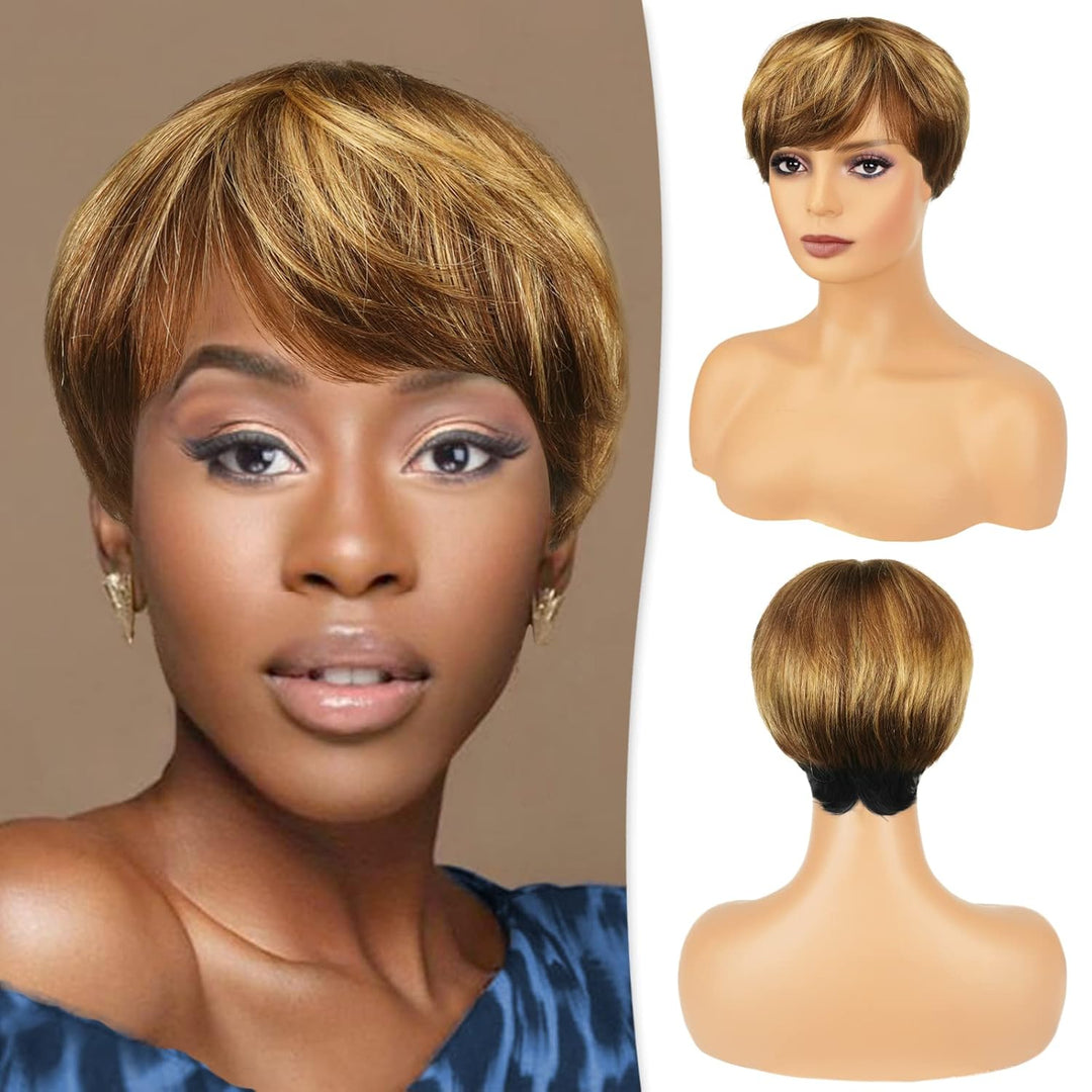 RUWISS Pixie Cut Perücken für Schwarze Frauen Pixie Cut Echthaar Perücken Short Layered Perücken Upp
