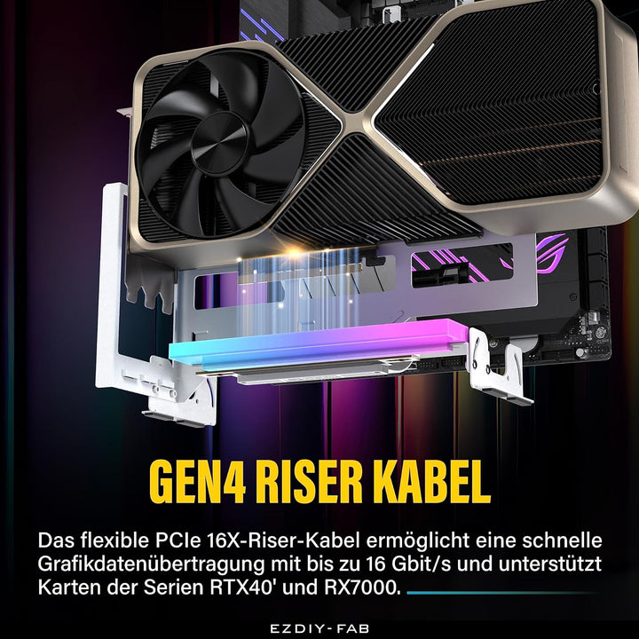 EZDIY-FAB PCIe 4.0 GPU Halterung mit ARGB LED-Modul,Multi-Winkel-Einstellung mit All Weissem Riser K