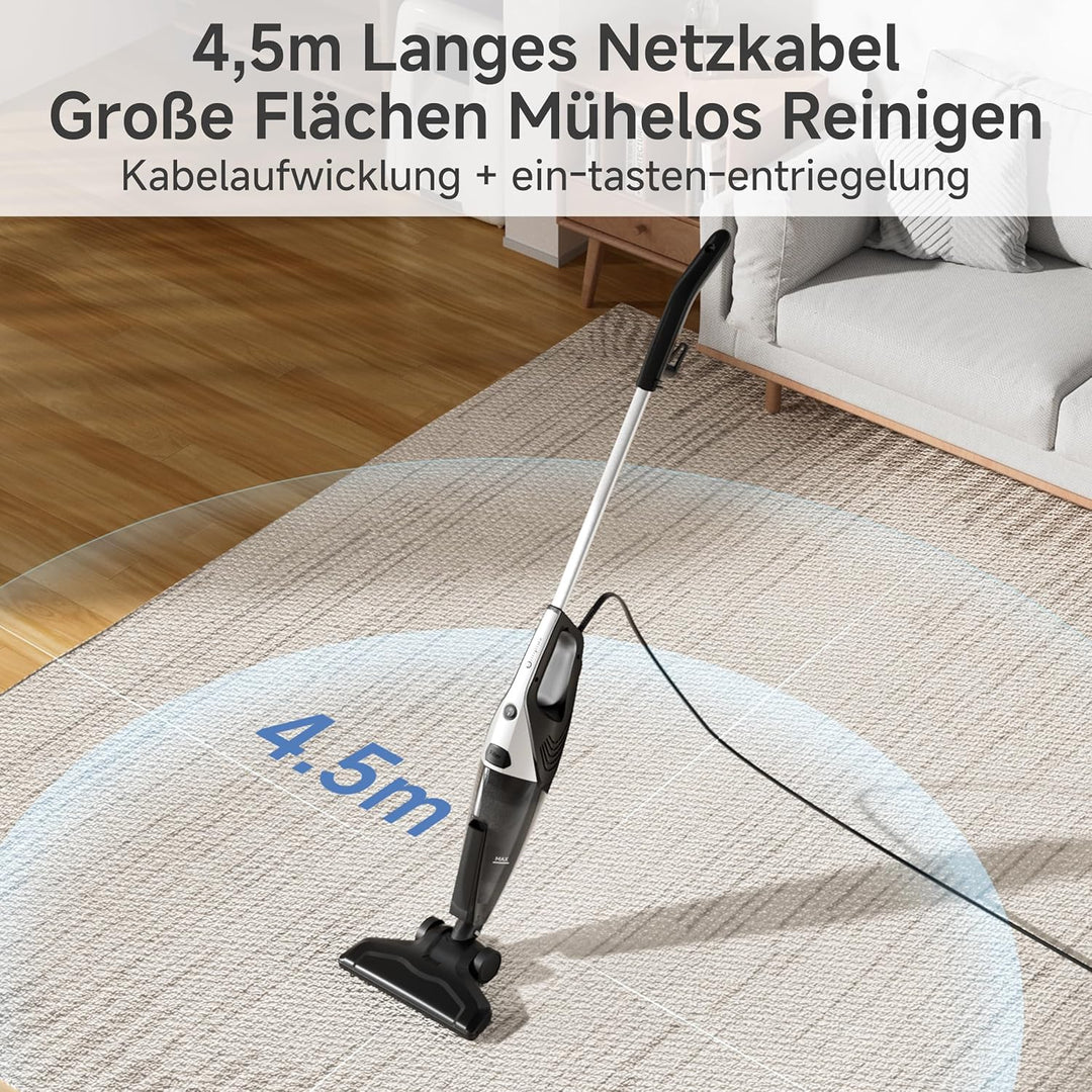 SIMPLUS Stielstaubsauger mit Kabel 600W, 2-in-1 Handstaubsauger, 22KPa Saugleistung, HEPA Filter, 1L