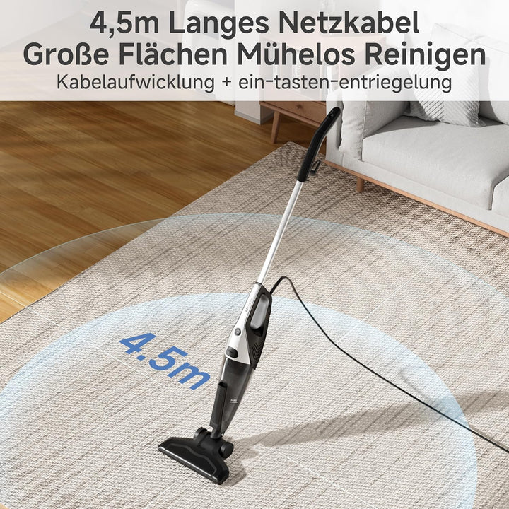 SIMPLUS Stielstaubsauger mit Kabel 600W, 2-in-1 Handstaubsauger, 22KPa Saugleistung, HEPA Filter, 1L