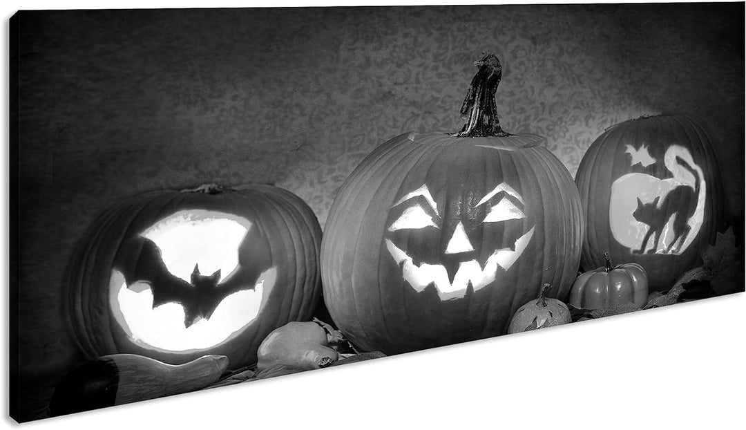 Halloween steht vor der Tür Panorama 60x30 cm Effekt: Schwarz/Weiss als Leinwandbild, Motiv fertig g