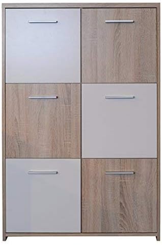 FORTE Quadro Kommode mit 6 Türen, Holzwerkstoff, Sonoma Eiche / Weiss, 77.2 x 29.6 x 112.7 cm, 29.6T