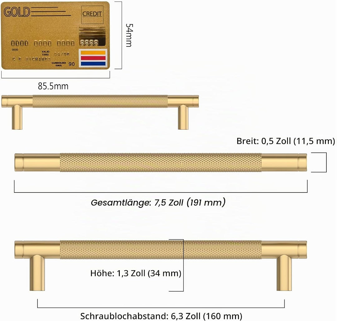 Amerdeco 10 Stück Champagner Bronze Schrankgriffe 160mm Lochabstand, Aluminium Griffe für Küchenschr