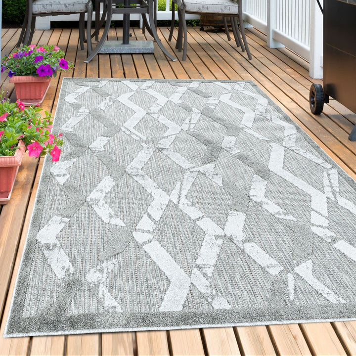 Carpetsale24 Outdoor Teppich Modern, Rauten Boho Design Teppich 3D Optik, Rechteckig, Grau Farbe, Ho