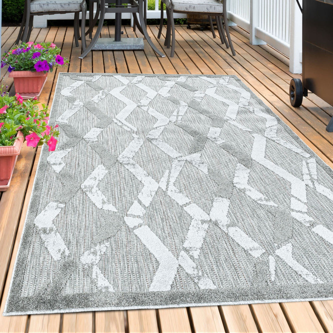 Carpetsale24 Outdoor Teppich Modern, Rauten Boho Design Teppich 3D Optik, Rechteckig, Grau Farbe, Ho