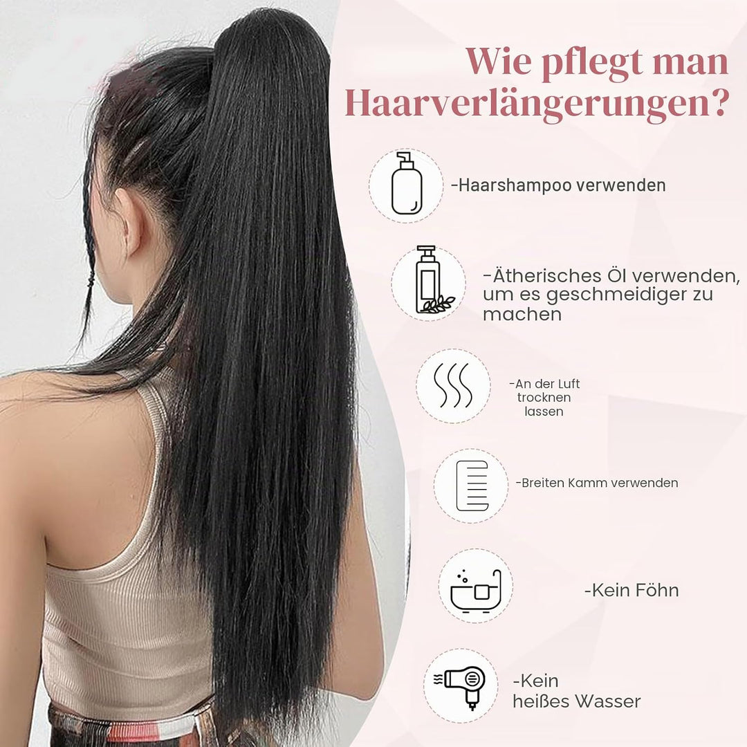 S-noilite Echthaar-Extensions aus glattem und langem natürlichem Haar – Pferdeschwanz Ponytail mit e