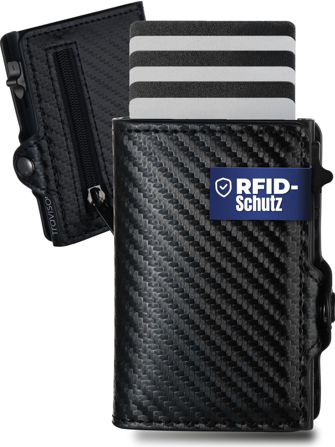 Travison® SMART Wallet mit Münzfach und Geldscheinfach - Kartenetui mit Münzfach und Schnellzugriff