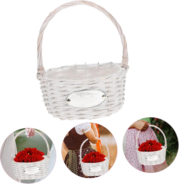 1 Stück Blumenkorb Handgewebte Körbe Für Hochzeiten Weidenkorb Baby-Seegras-Rattankorb Hochzeitskorb