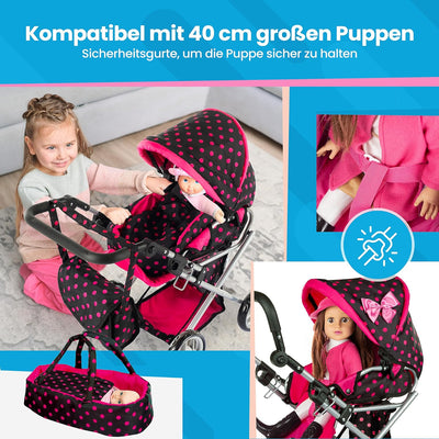 Kinderplay Puppenwagen ab 1 2 3 Jahre Kinderwagen Spielzeug - 3 in 1, Puppenwagen mit Herausnehmbare