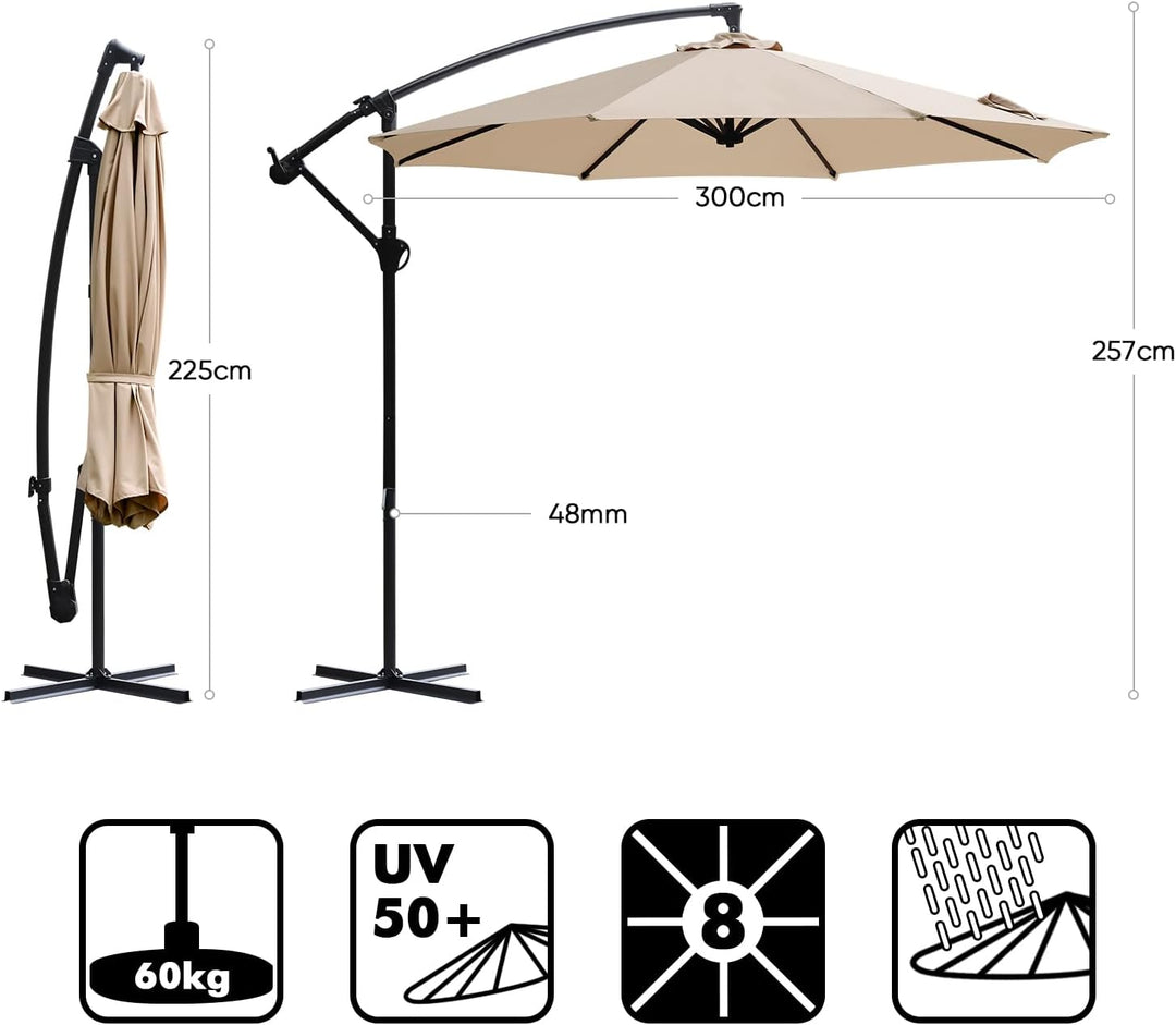 Sekey® Ampelschirm 300 cm Sonnenschirm Gartenschirm Kurbelschirm mit Kurbelvorrichtung Sonnenschutz