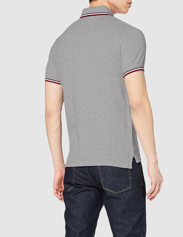 Tommy Hilfiger Herren Core Tommy Tipped Slim Polo Kurzarm Poloshirts L Grau (Medium Grey Heather), L