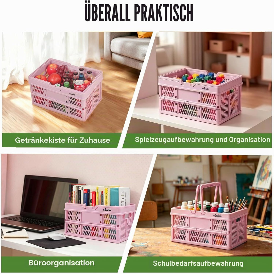 ZHJINGYU Einkaufskorb, Picknickkorb, Korb mit Griff, faltbare Kunststoff-Klappbox, faltbarer Aufbewa