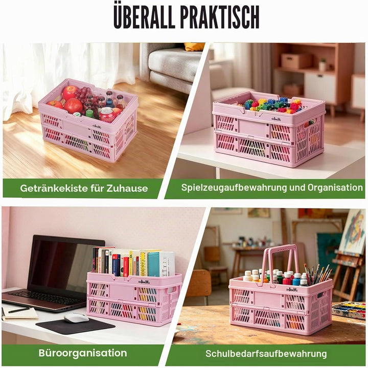 ZHJINGYU Einkaufskorb, Picknickkorb, Korb mit Griff, faltbare Kunststoff-Klappbox, faltbarer Aufbewa