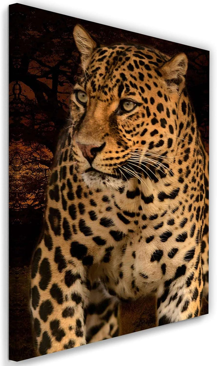 Feeby Bild auf Leinwand Tier Wild Leopard Kunstdruck modern abstrakt Orange 60x90 cm Leinwandbild 60