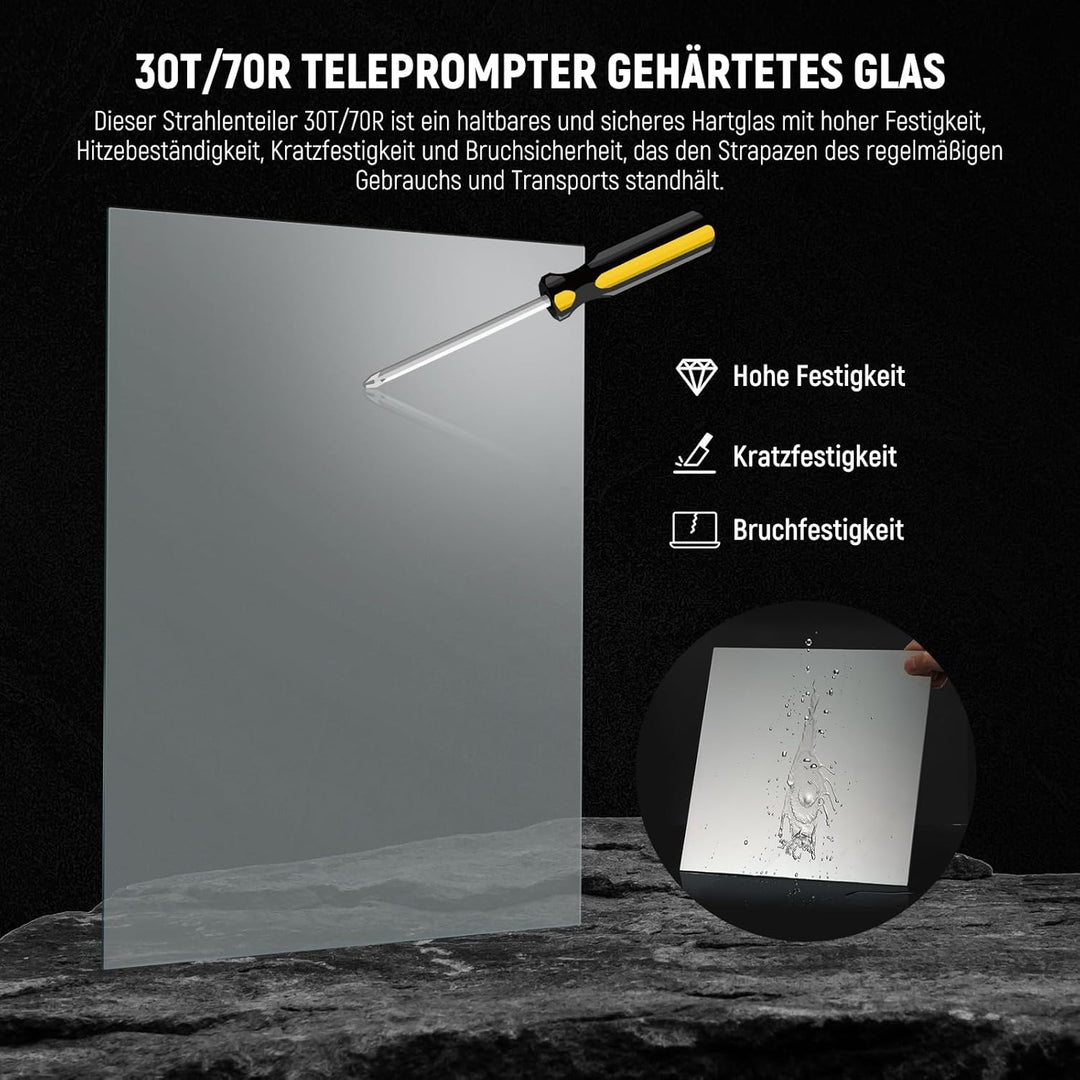 NEEWER 14" Strahlenteiler Beam Splitter für Teleprompter DIY, 9,9" x9,9 x0,08/25,2x25,2x0,2cm 30T/70