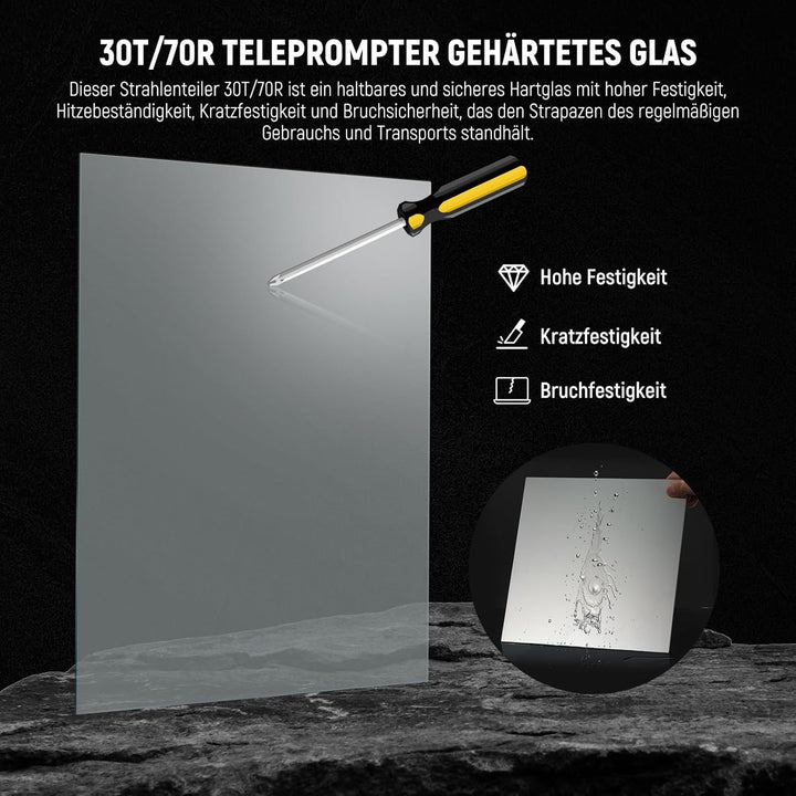 NEEWER 14" Strahlenteiler Beam Splitter für Teleprompter DIY, 9,9" x9,9 x0,08/25,2x25,2x0,2cm 30T/70