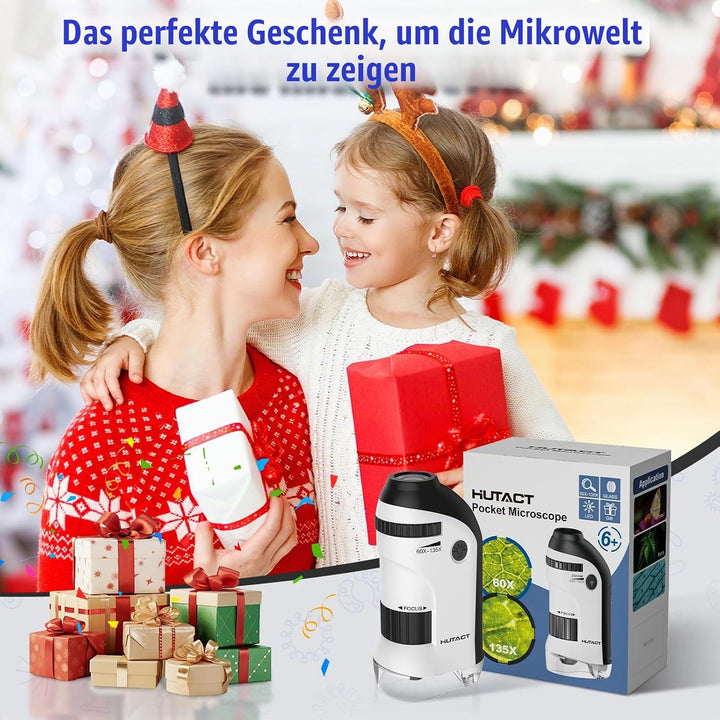 Mini Mikroskop für Kinder mit Objektträger Set: 60x-135x LED Taschenmikroskop Tragbares Handmikrosko