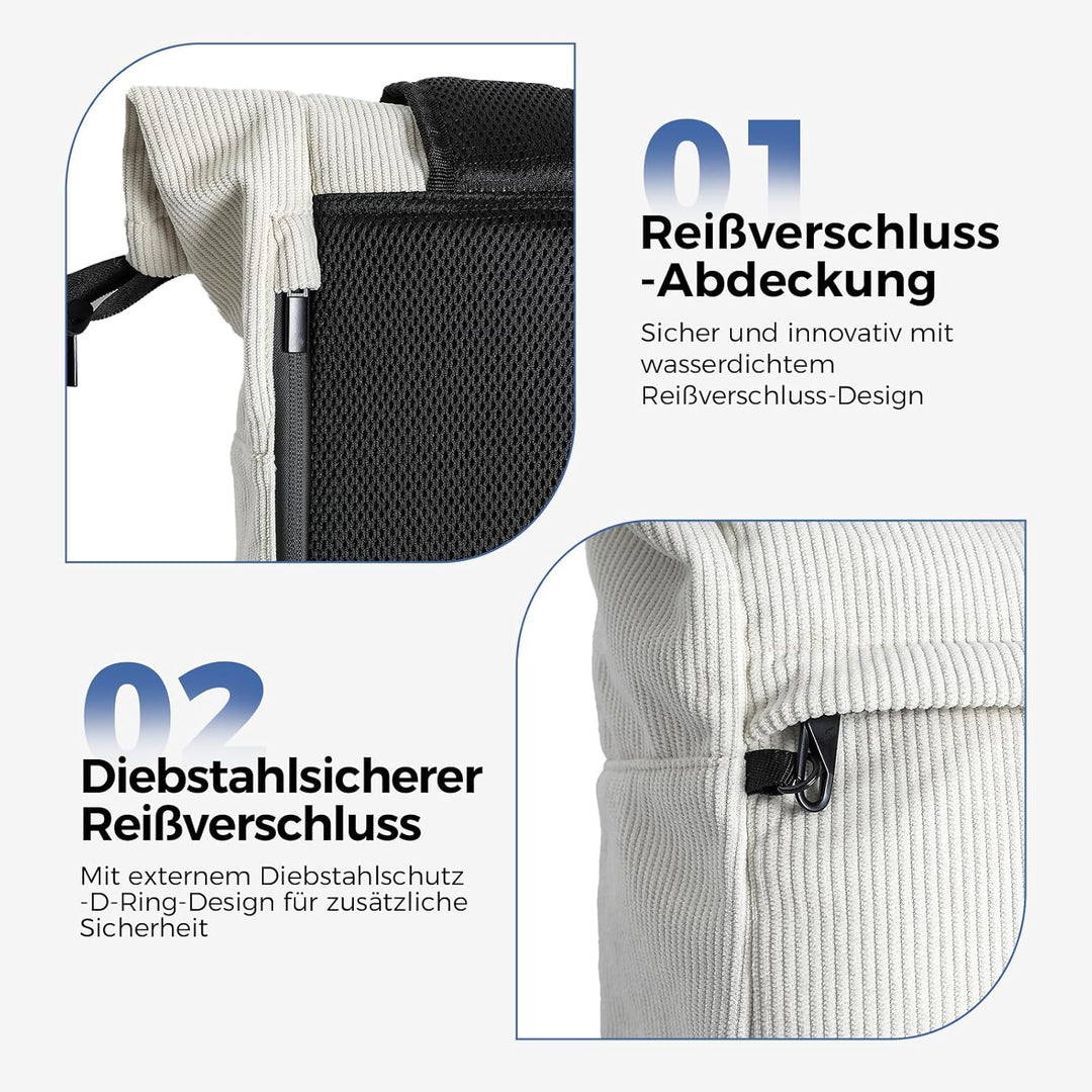 Cord Rucksack, Laptop Rolltop Rucksack für Herren & Damen Mit Diebstahlsichere Reissverschluss, Erwe