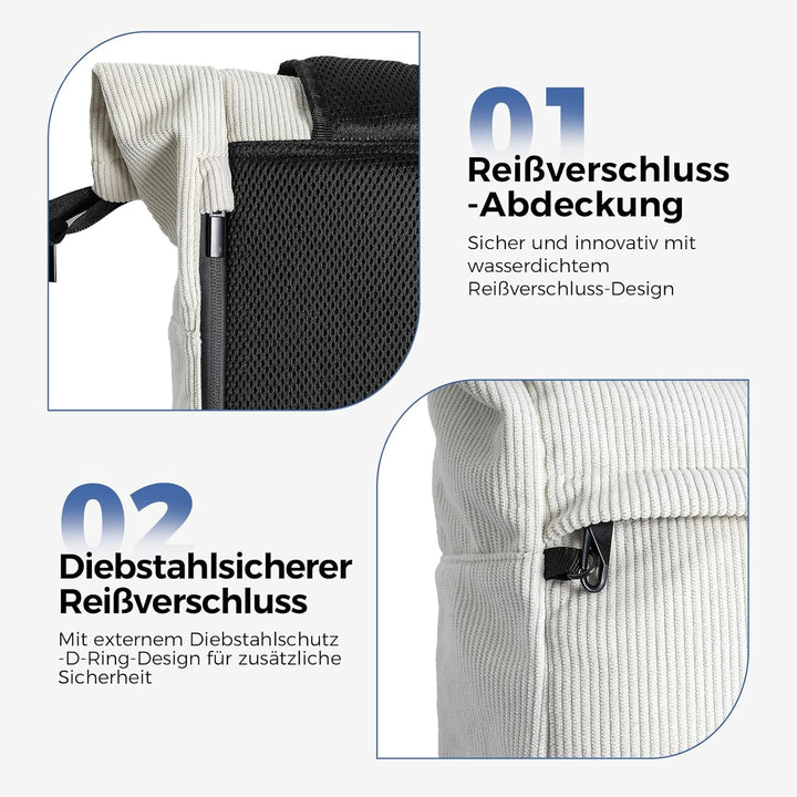 Cord Rucksack, Laptop Rolltop Rucksack für Herren & Damen Mit Diebstahlsichere Reissverschluss, Erwe