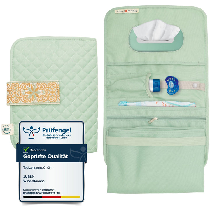 Jubi® Mint Windeltasche gesteppt mit Wickelunterlage für unterwegs mit extra viel Platz - Kleine Wic
