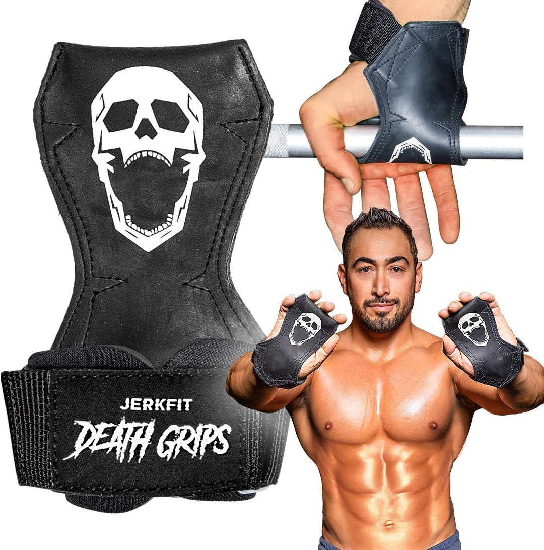 JerkFit Death Grips Ultra Premium Hebebänder für Kreuzheben, Klimmzüge, schwere Achselzucken | Hebeg